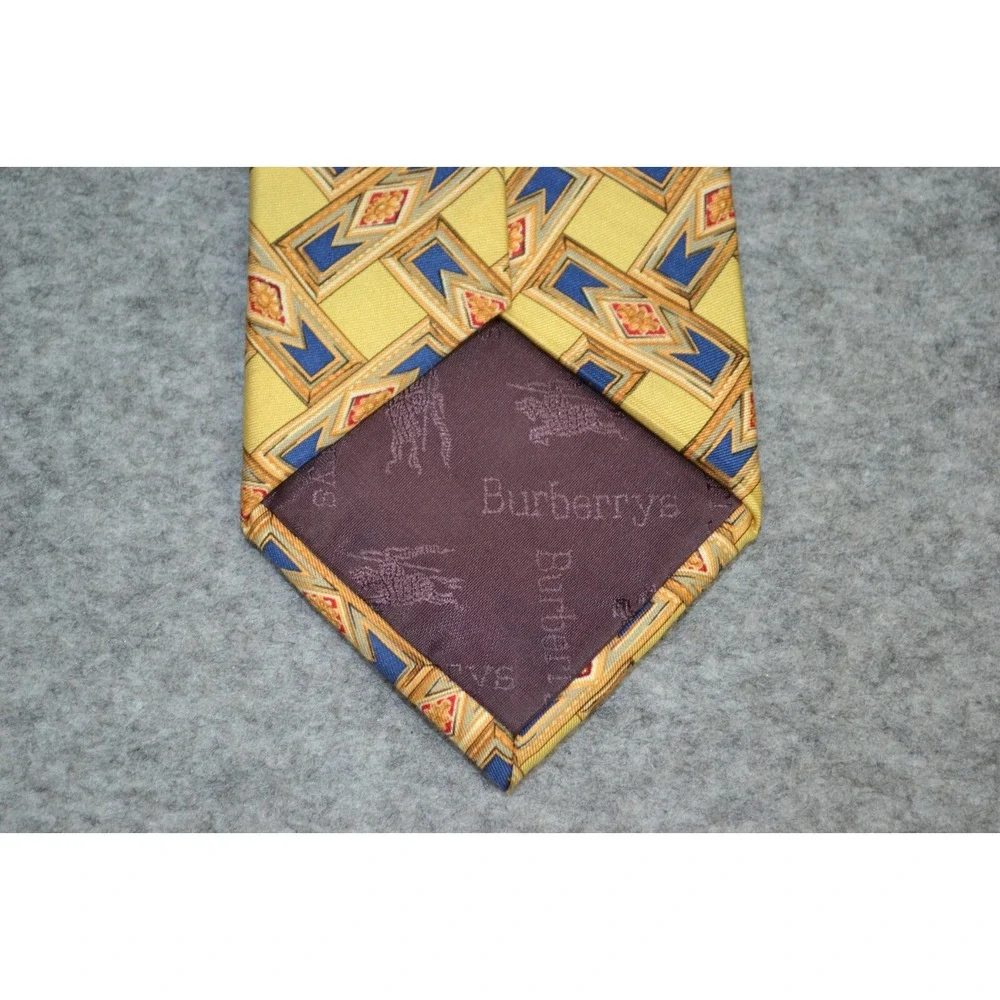 Burberrys of London Designer Neck Tie Mens Blue Yellow‎ Geometric Pure Silk
